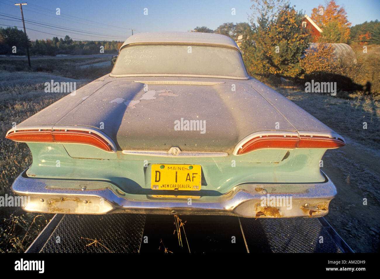 An Edsel with frost on it in Maine during autumn Stock Photo