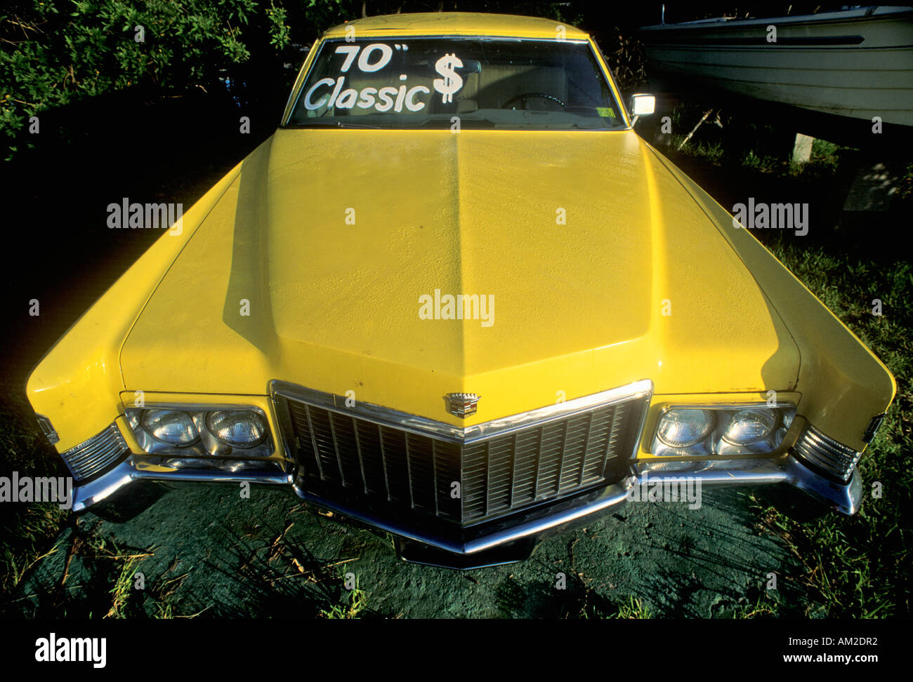 A classic yellow Cadillac in Pine Island Florida Stock Photo