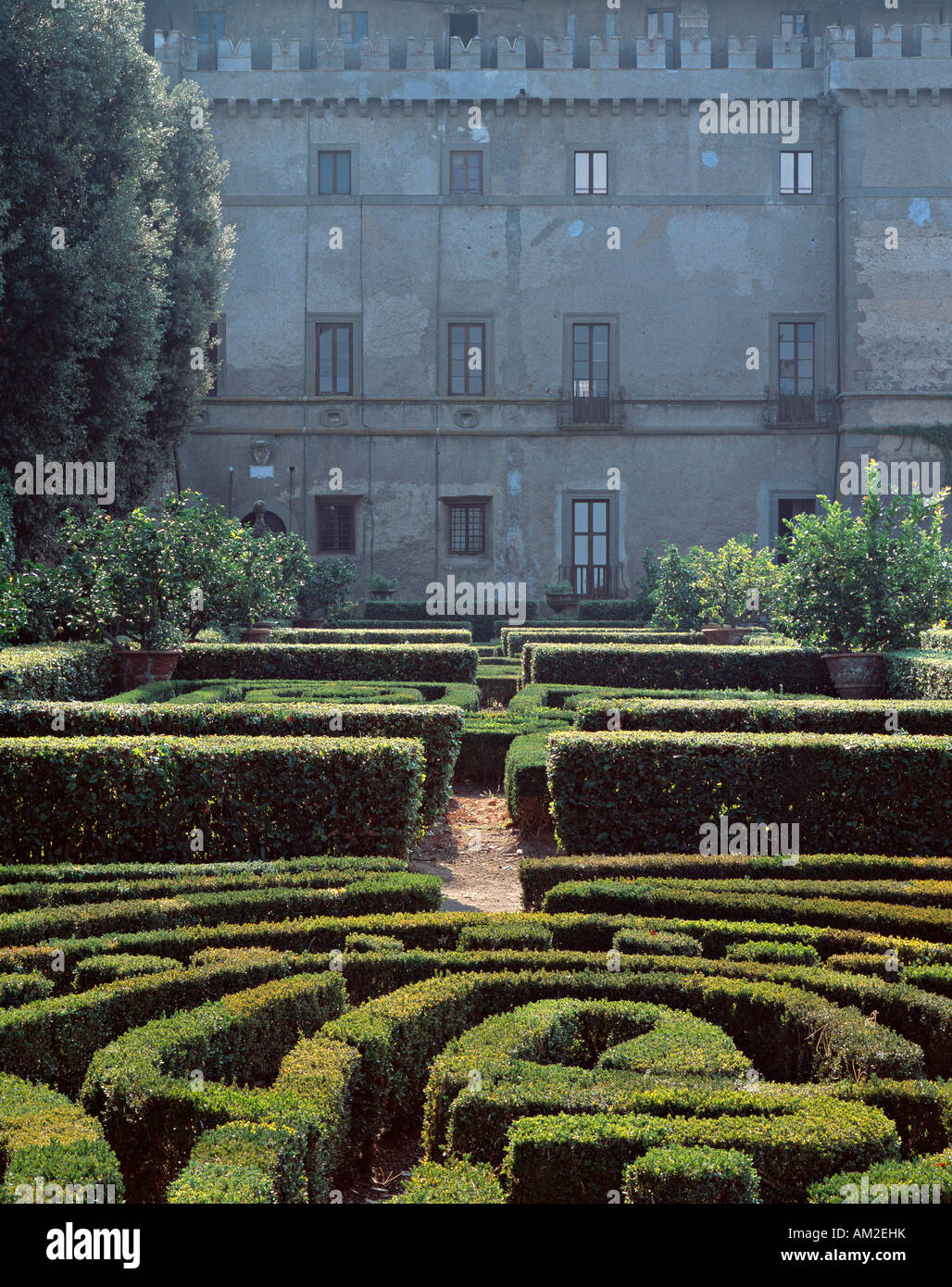 Castello Ruspoli, Vignanello, Lazio, Italy. The formal parterre garden was made in 1611 by Ottavia Orsini Stock Photo