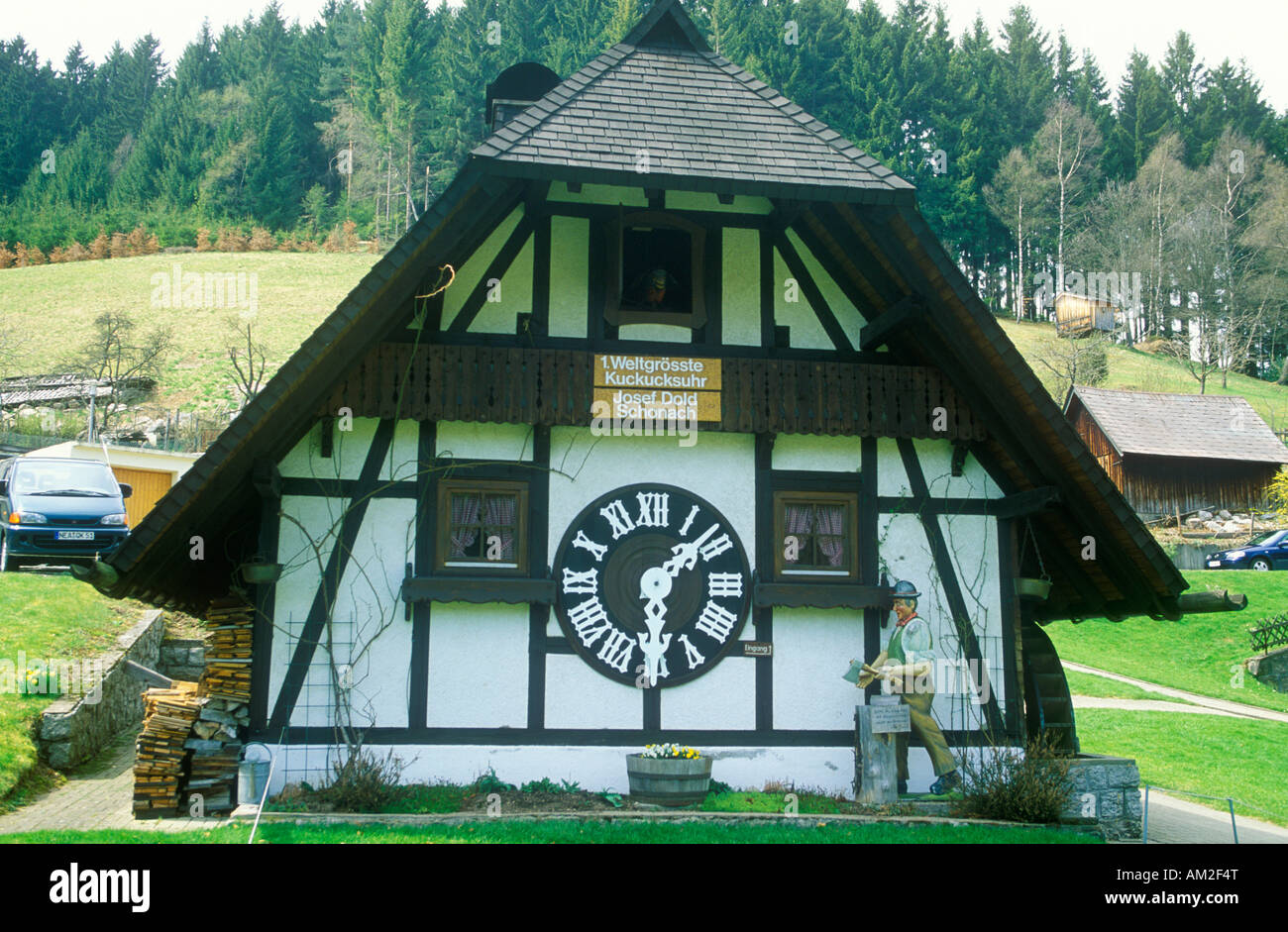 one of the biggest cuckoo clocks in the world can be seen near the town of Triberg in the Black Forest in Germany Stock Photo