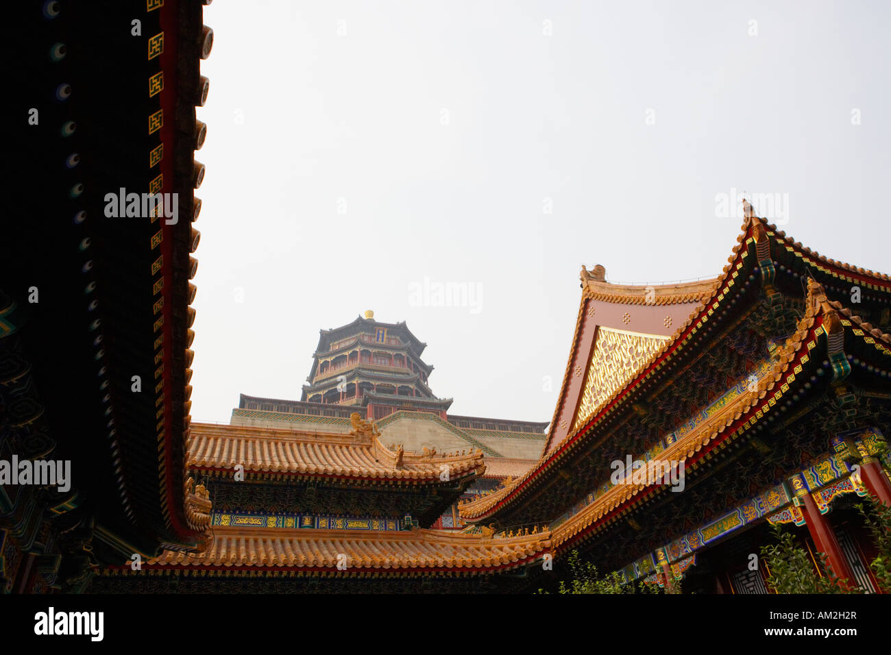 Summer Palace Park Yihe Yuan Hall that Dispels the Clouds and Tower of the Fragrance of the Buddha Beijing China Stock Photo