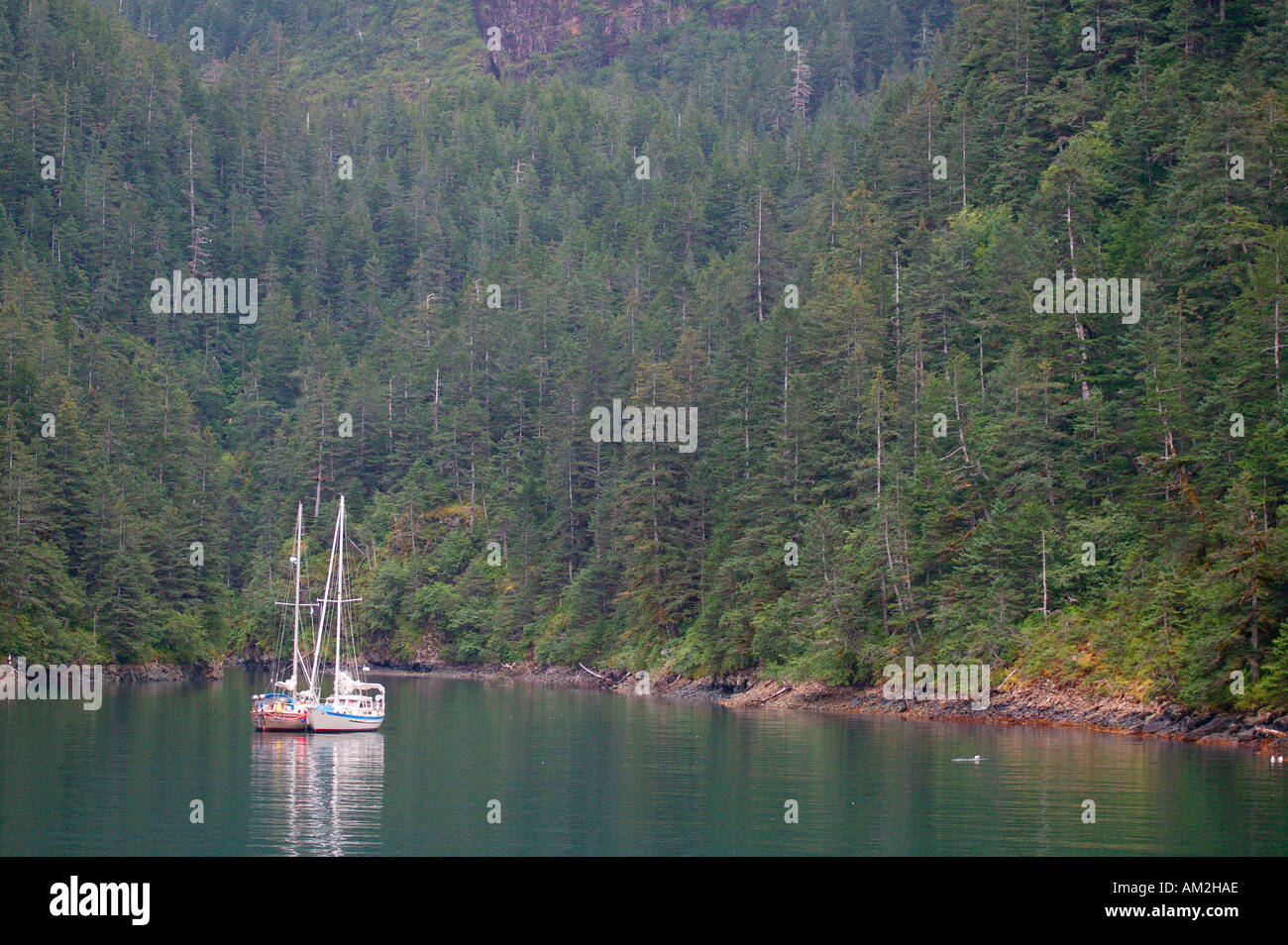 Sailboats in Humpy Cove Resurrection Bay near Seward Alaska Stock Photo