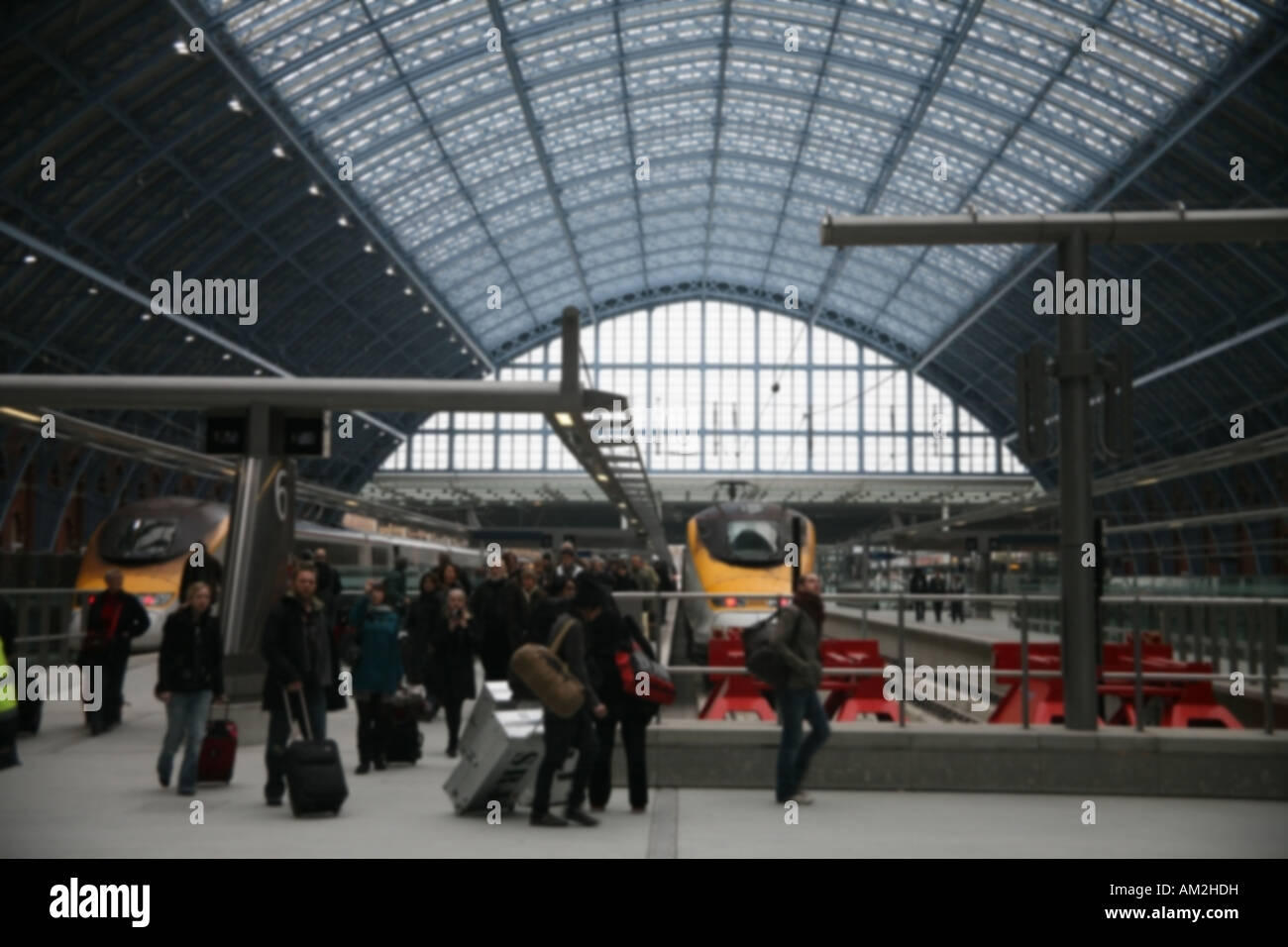 Passengers disembark from a Euro Star train at St Pancras Station London Stock Photo