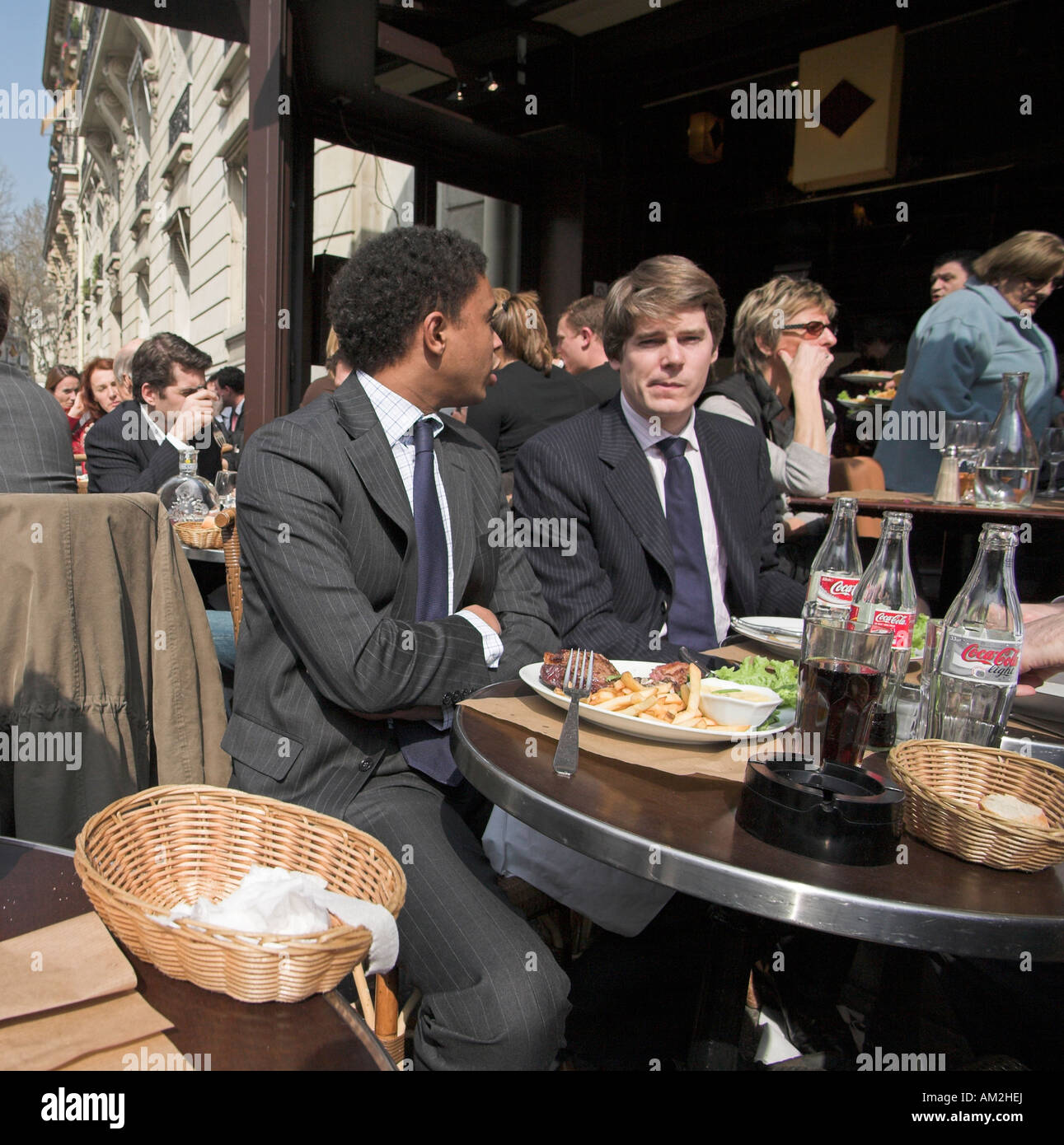 office workers having lunch at restaurant in the business district of
