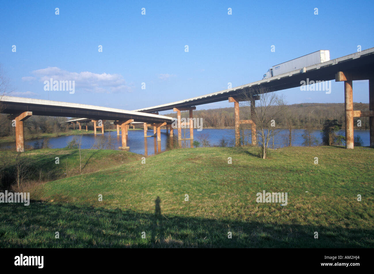 Two bridges crossing in Little Rock Arkansas Stock Photo