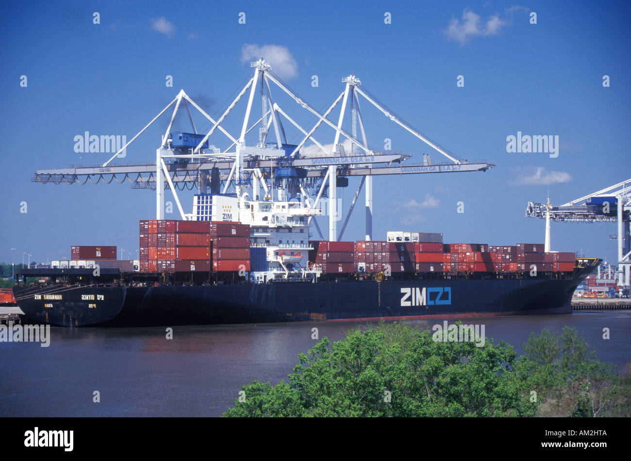 Containers on a cargo ship in the Port of Savannah on the Savannah River in Georgia Stock Photo