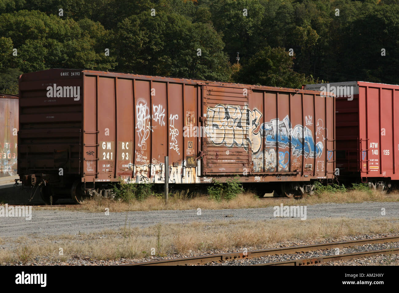 Railroad boxcar with graffiti Stock Photo Alamy