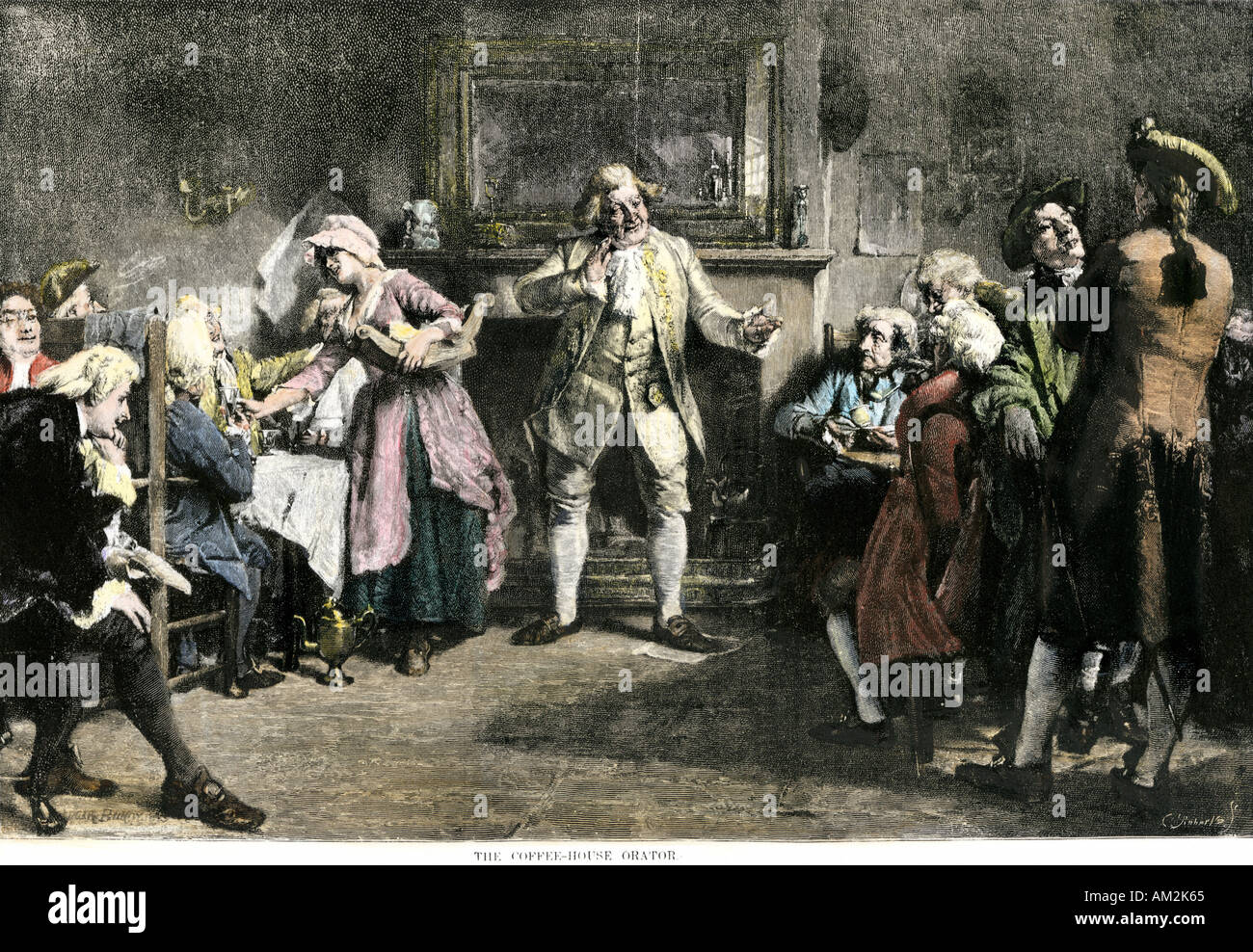 Coffee house orator in London 1700s. Hand-colored halftone of an illustration Stock Photo