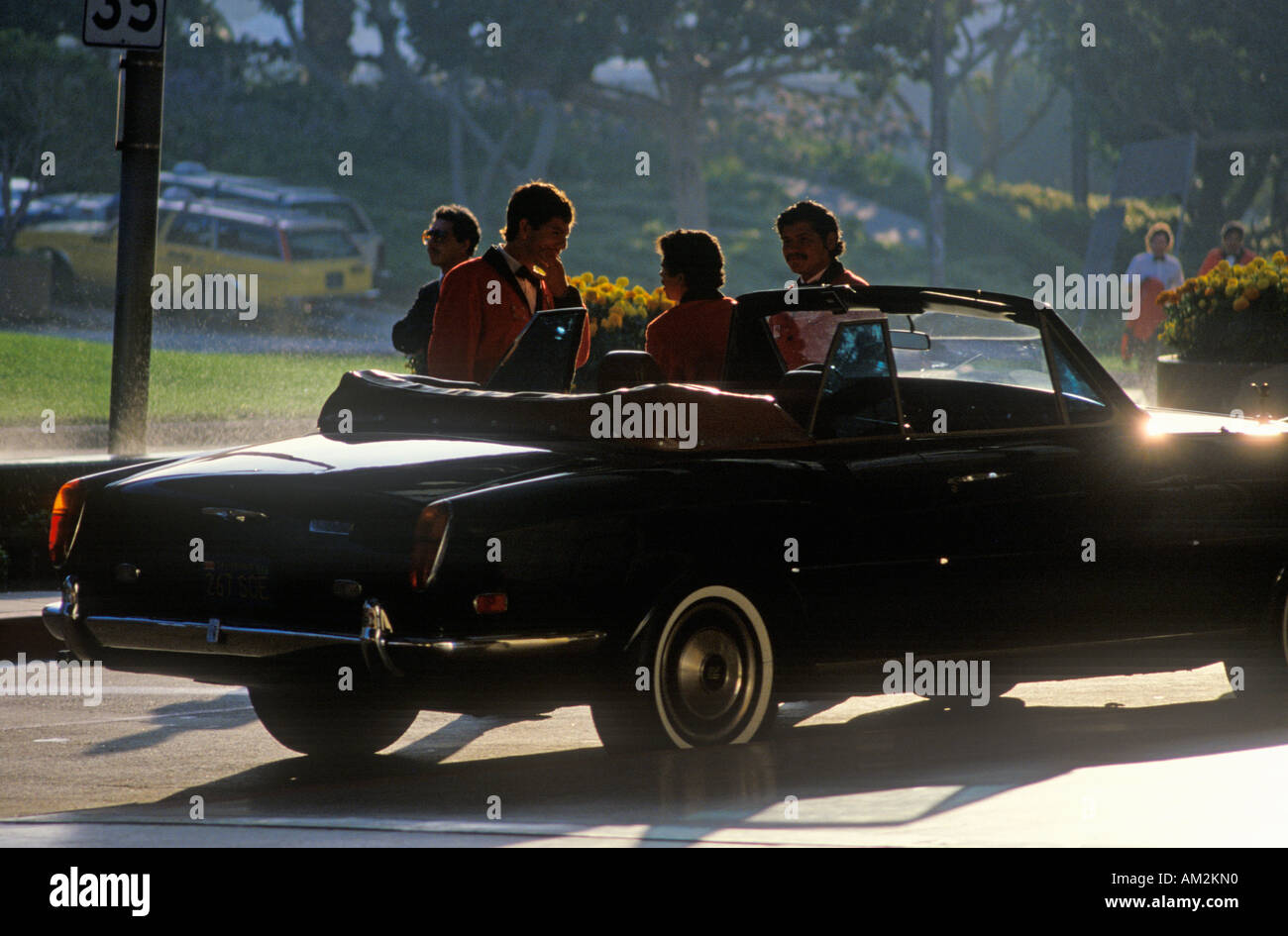Valets with a beautiful car in Century City California Stock Photo