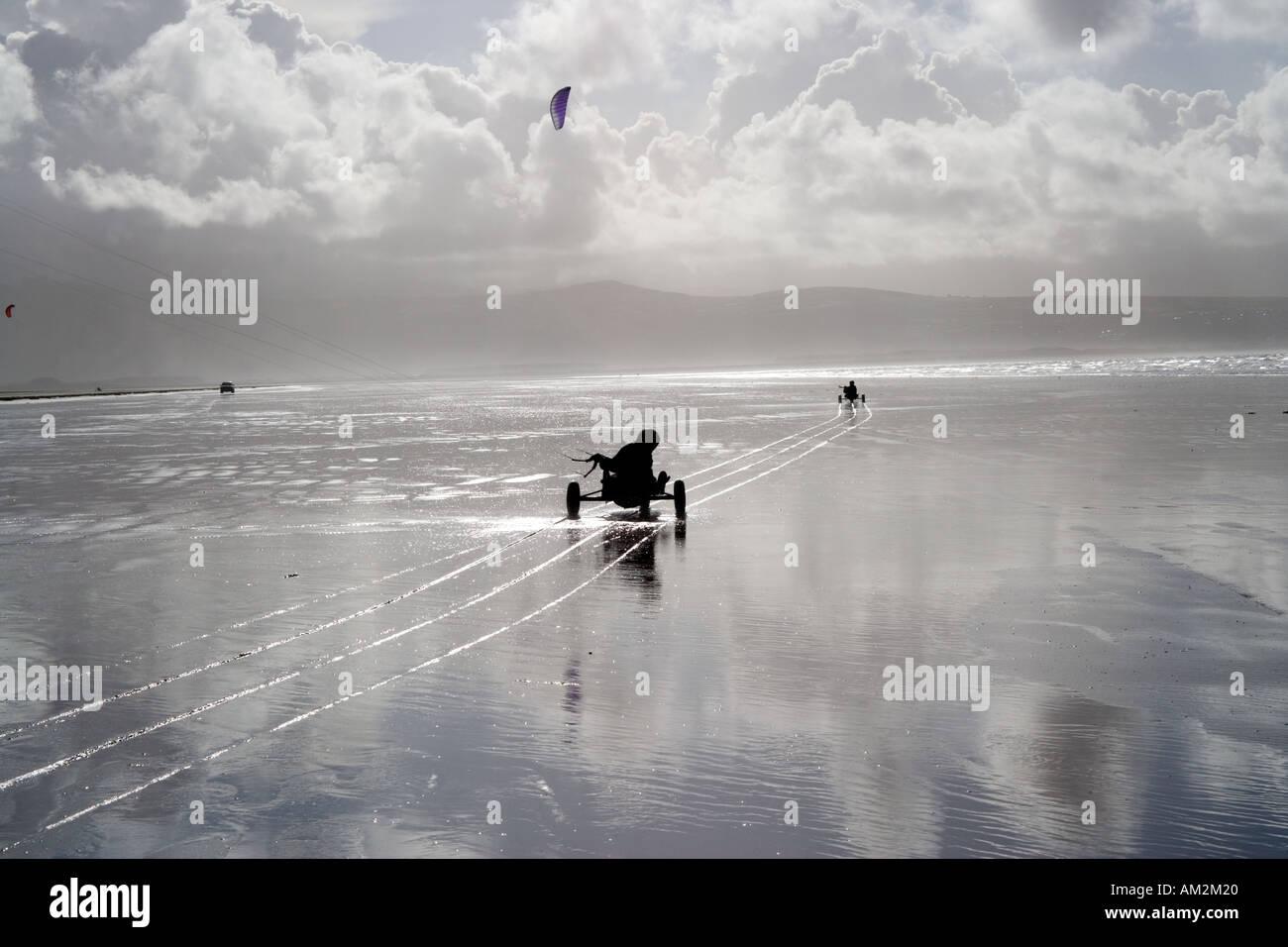 Kite buggy on Black Rock Sands North Wales Stock Photo - Alamy
