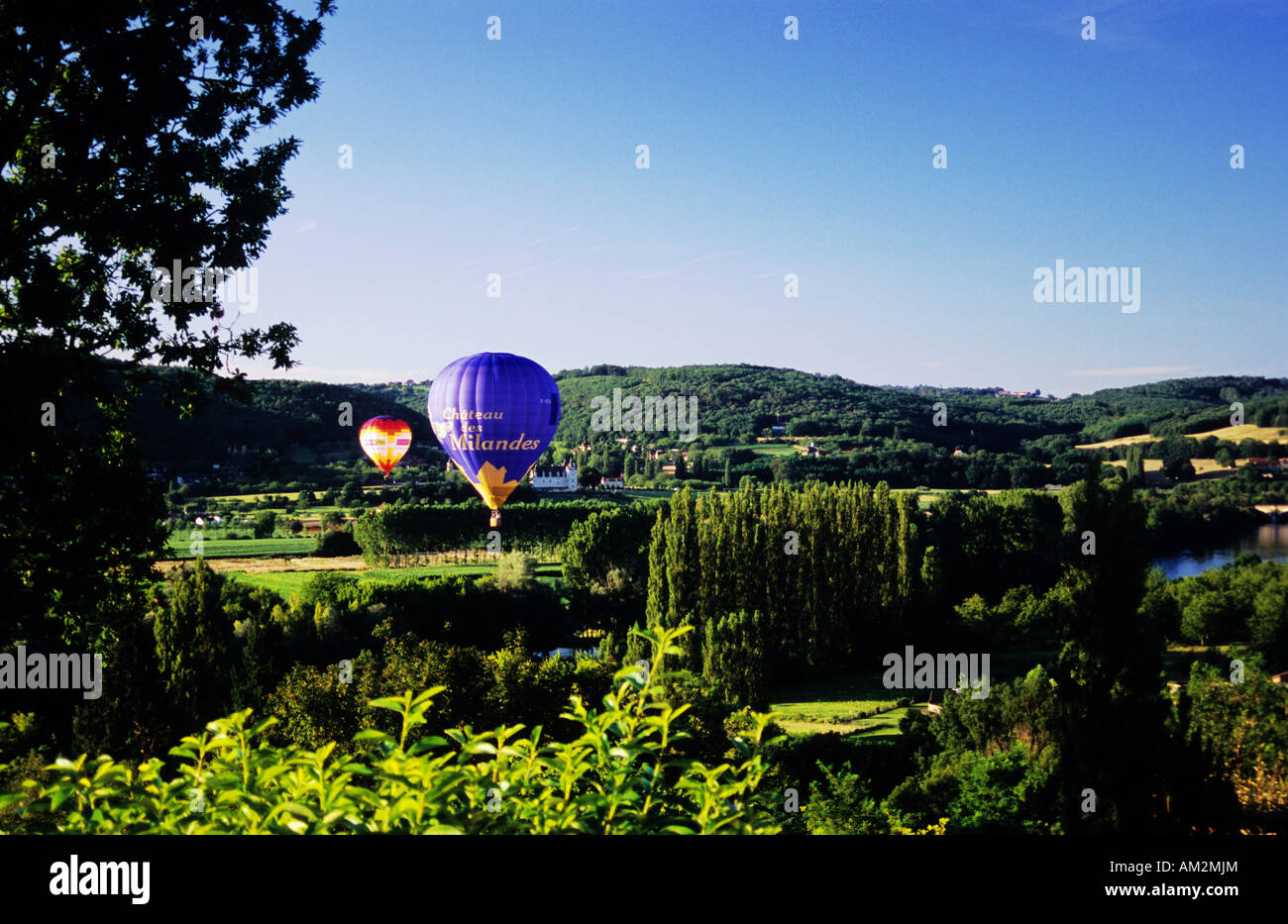 Hot Air Balloons in the Dordogne Valley France. Perigord Region of France. Stock Photo