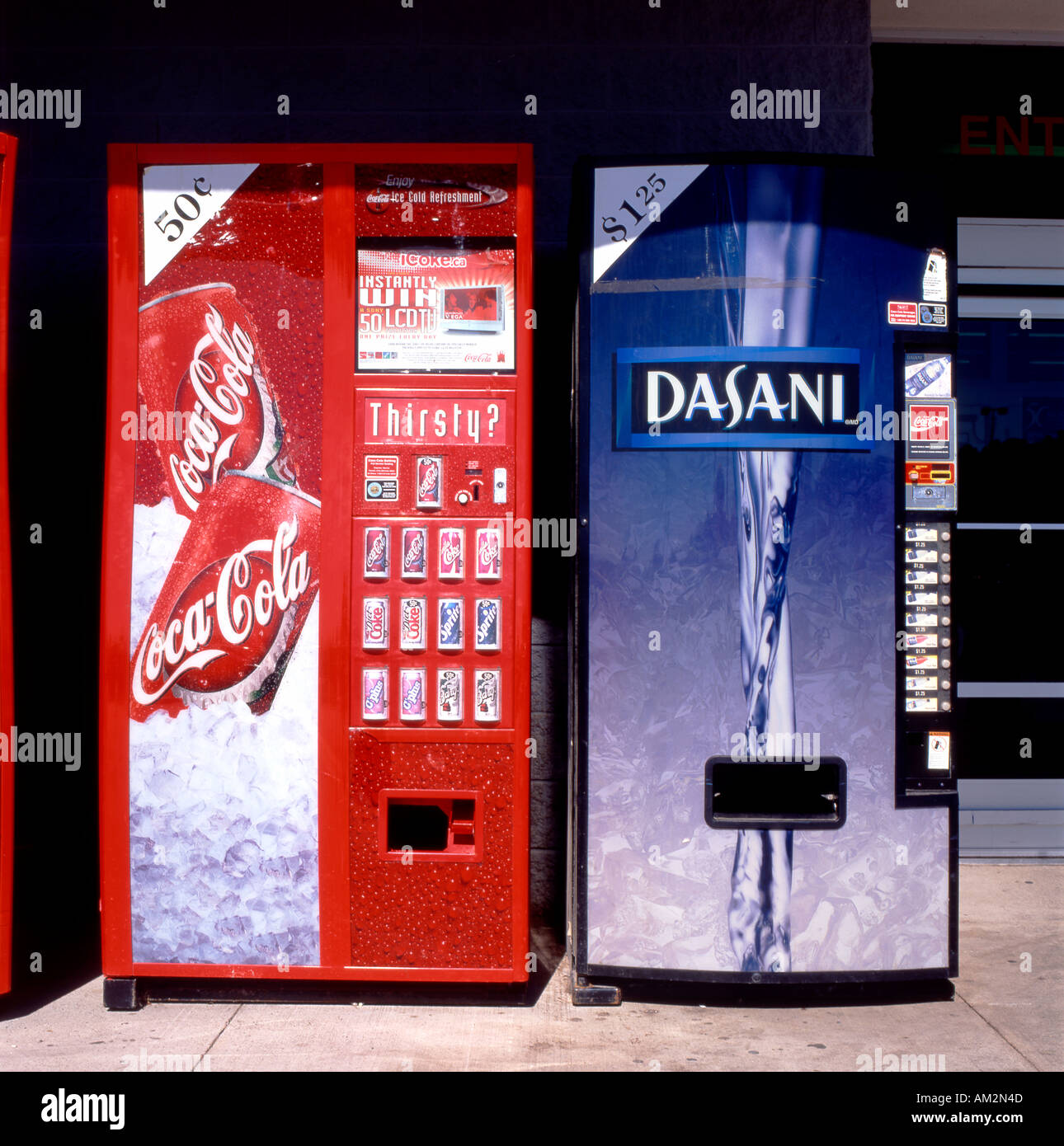 Coca Cola and Dasani Dispensing Machines outside of a Walmart store   KATHY DEWITT Stock Photo