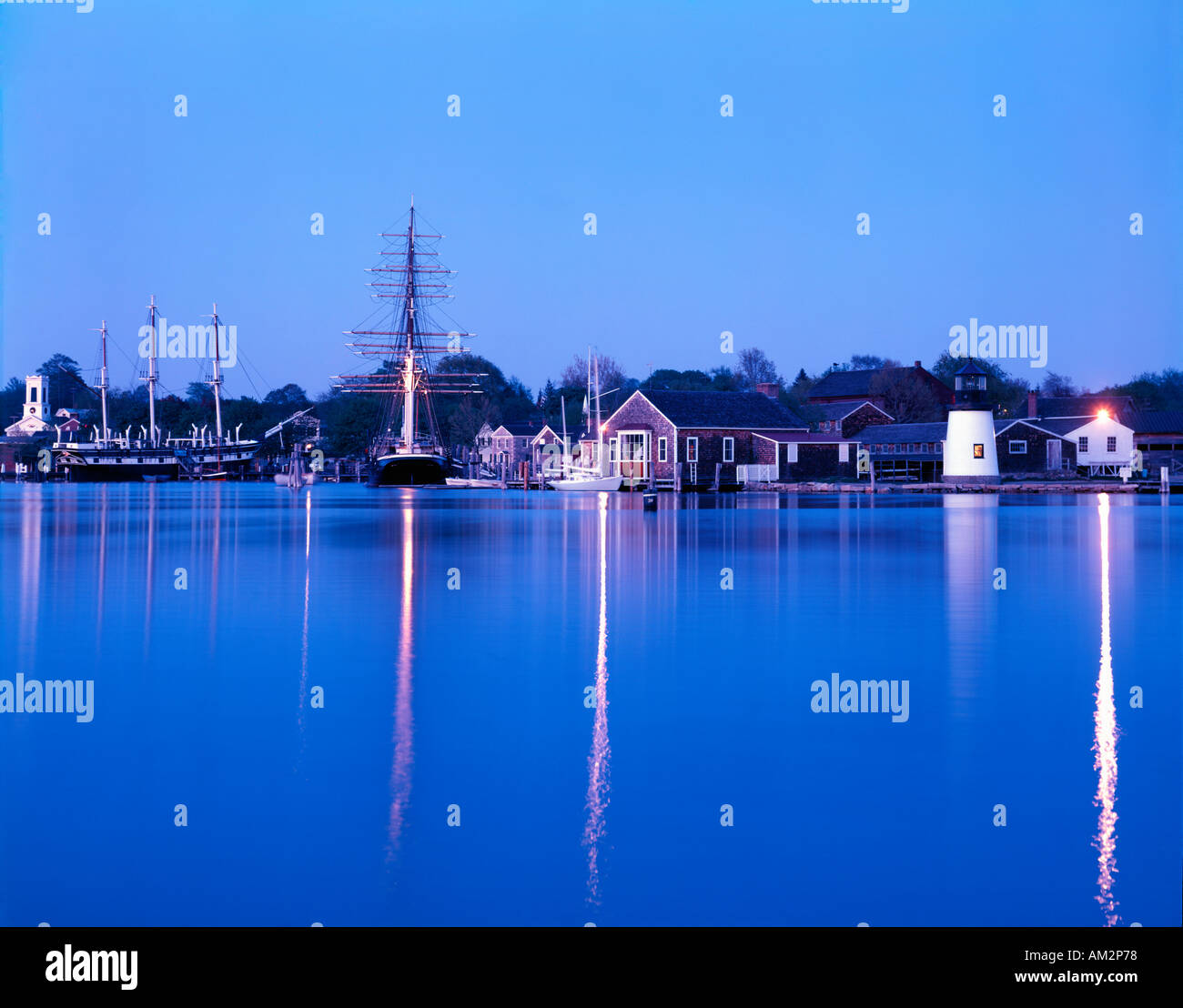 Whaling ship in Mystic Seaport Connecticut USA at dusk Stock Photo