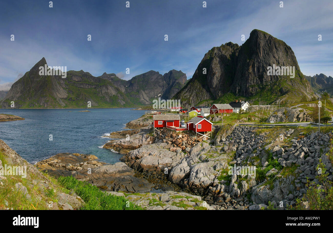 red houses at lofoten island norway Stock Photo Alamy