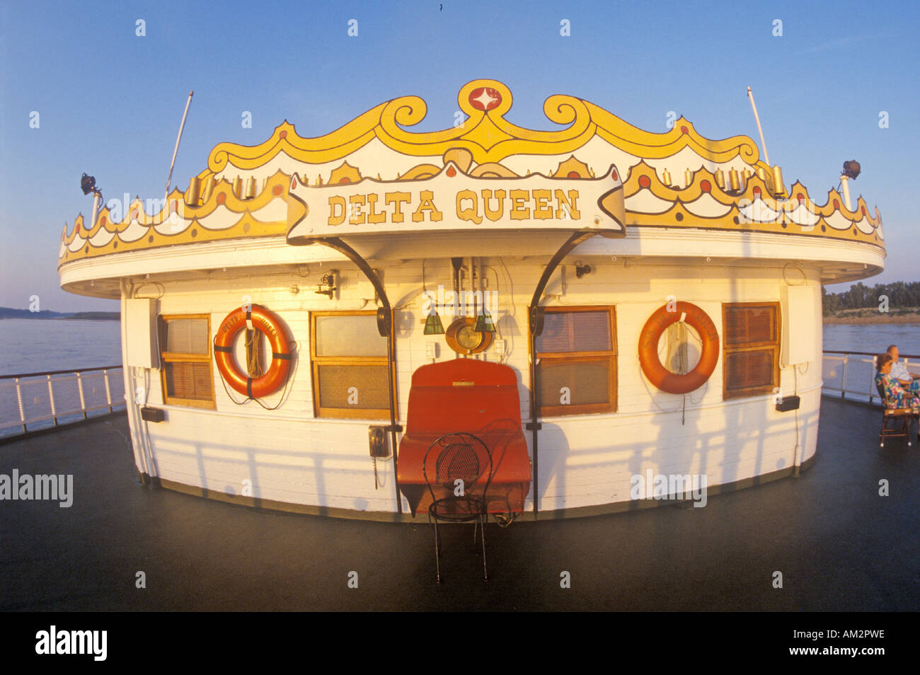 The brightly decorated cabin of the Delta Queen a relic of the steamboat era of the 19th century Mississippi River Stock Photo