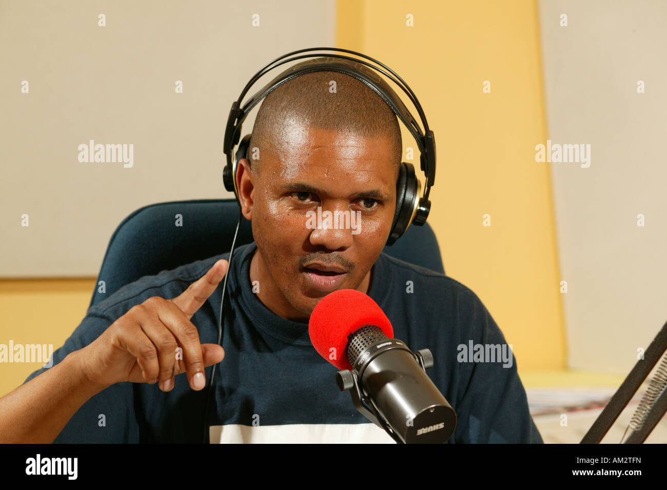 Radio presenter of the Bush Radio, Cape Town, South Africa Stock Photo