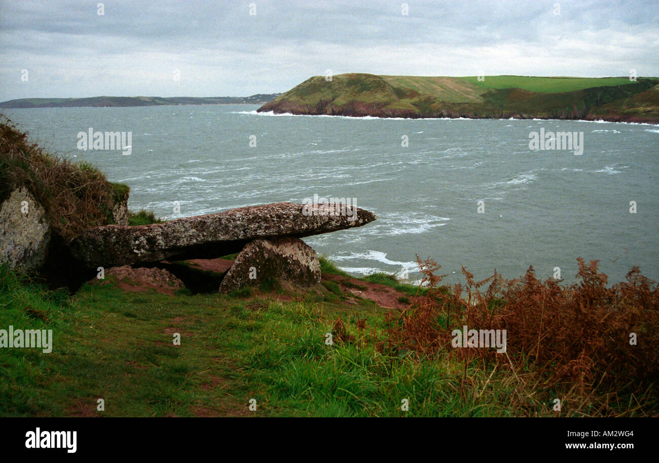 The King's Quoit burial chamber at Manorbier in Pembrokeshire Wales ...