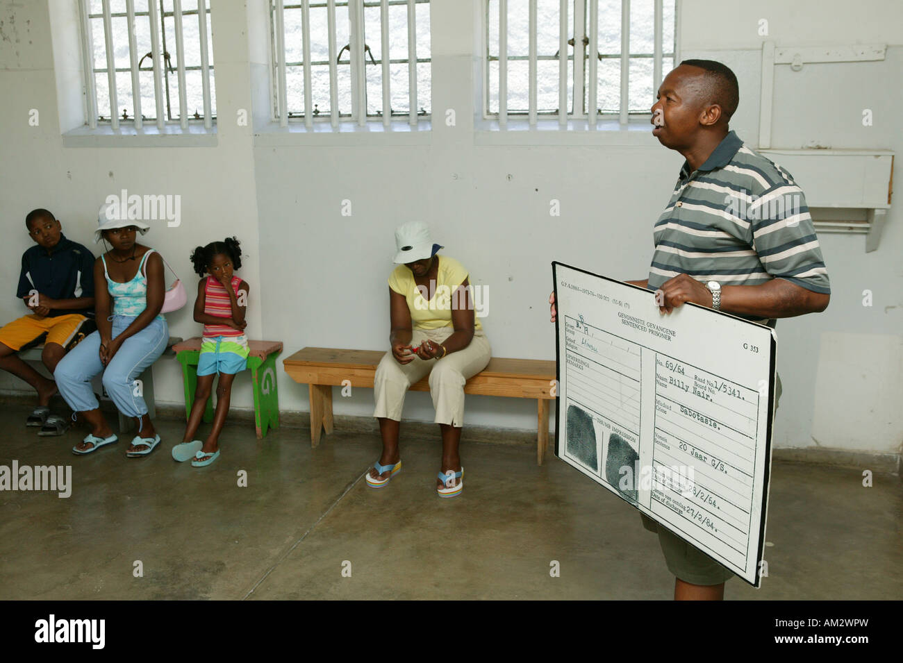 Guidances inform about living conditions on the former prison island Robben Island, South Africa Stock Photo