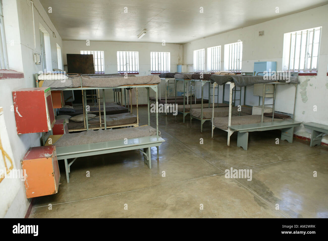 Common cell on the former prison island Robben Island, South Africa Stock Photo