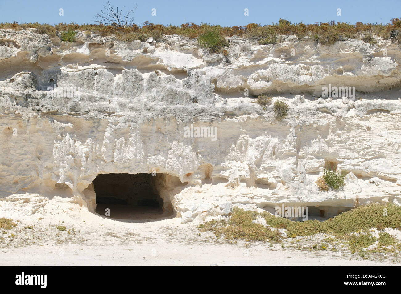 Cave cut by prisoners on the former prison island, Robben Island, South Africa Stock Photo
