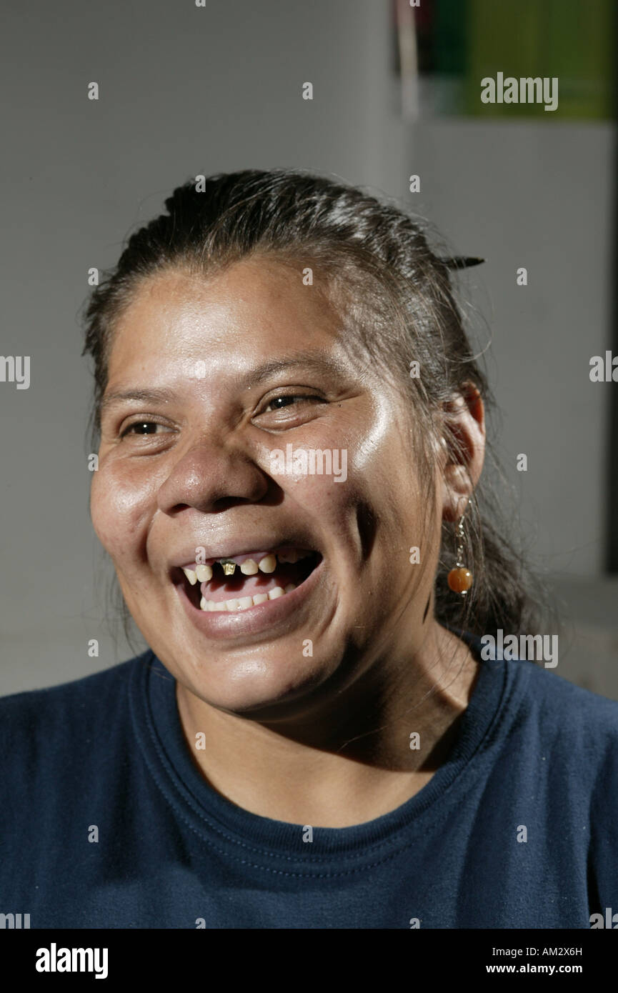 Portrait of a woman with tooth gaps, Paraguay Stock Photo