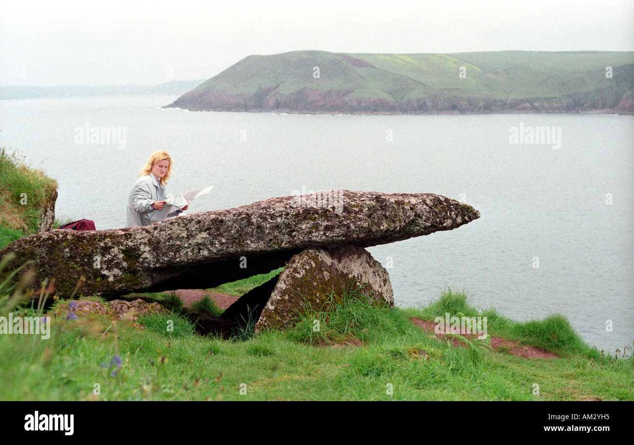 The King's Quoit burial chamber at Manorbier in Pembrokeshire Wales ...