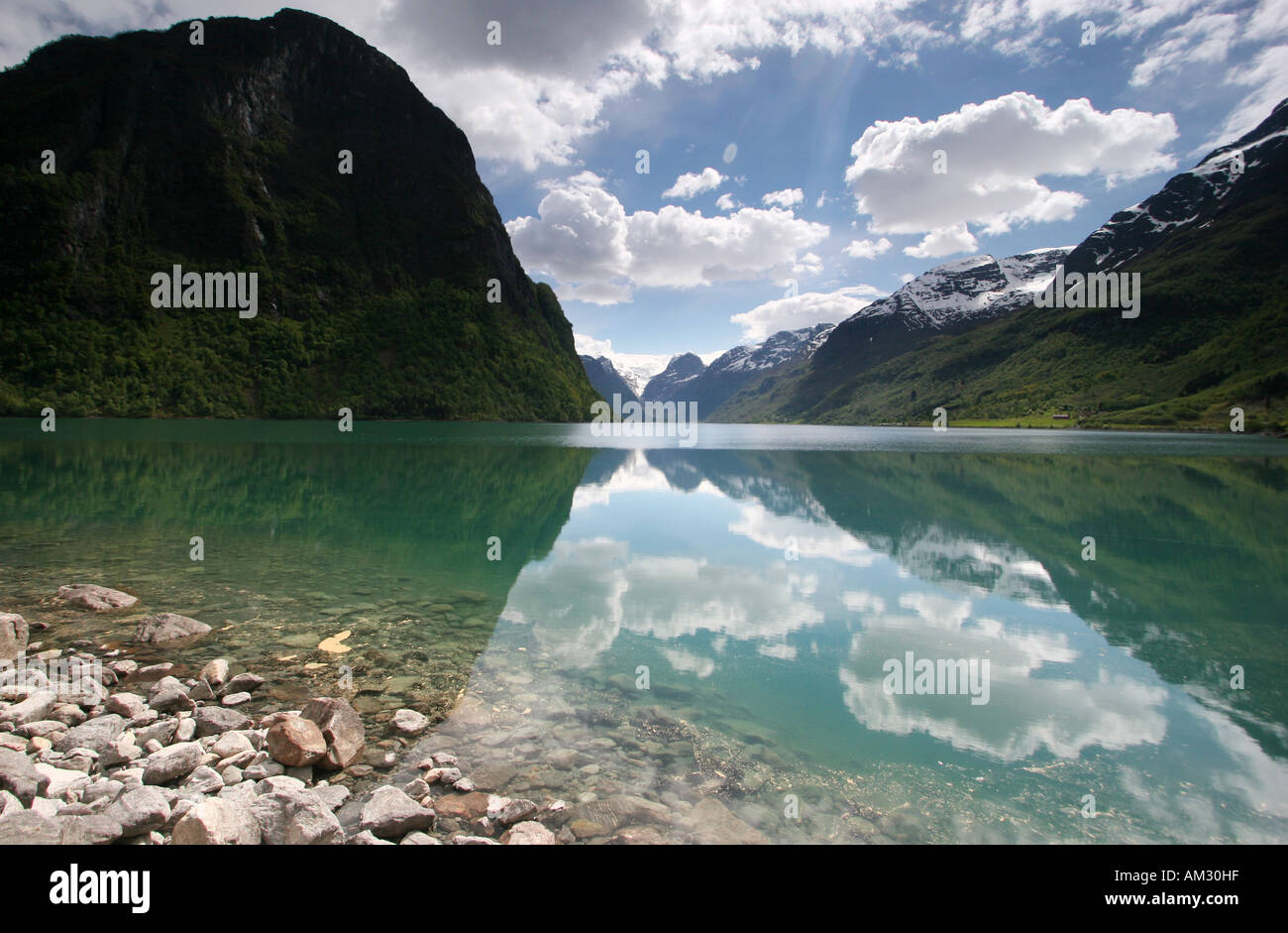 cloud reflection on quite lake Stock Photo