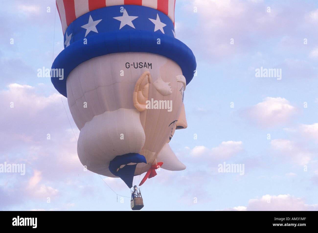 A hot air balloon shaped like Uncle Sam at the Albuquerque International Balloon Fiesta Albuquerque New Mexico Stock Photo