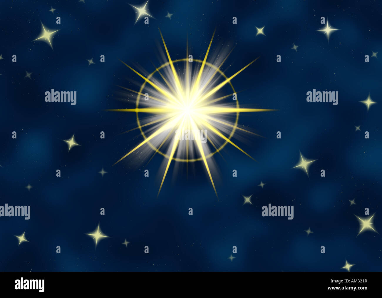 great big star flare or shining christmas star Stock Photo