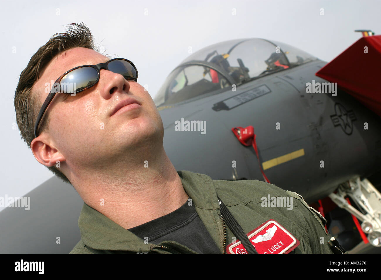Pilot and cockpit of USAF Boeing F 15 Stock Photo