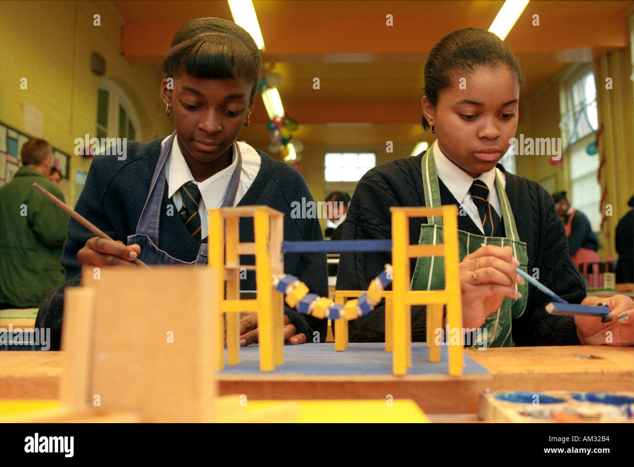 Secondary school pupils doing design technology. Stock Photo