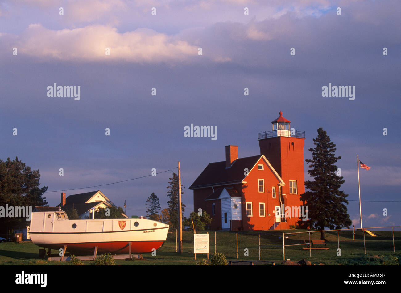 Two Harbors Light Station along Agate Bay on Lake Superior MN Stock Photo