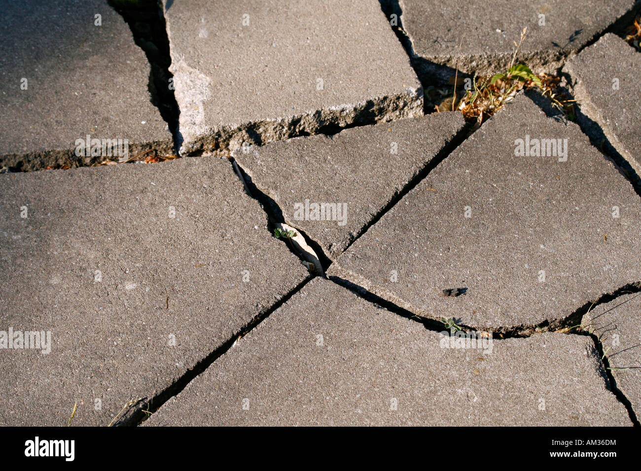 Broken sidewalk flagstone Stock Photo