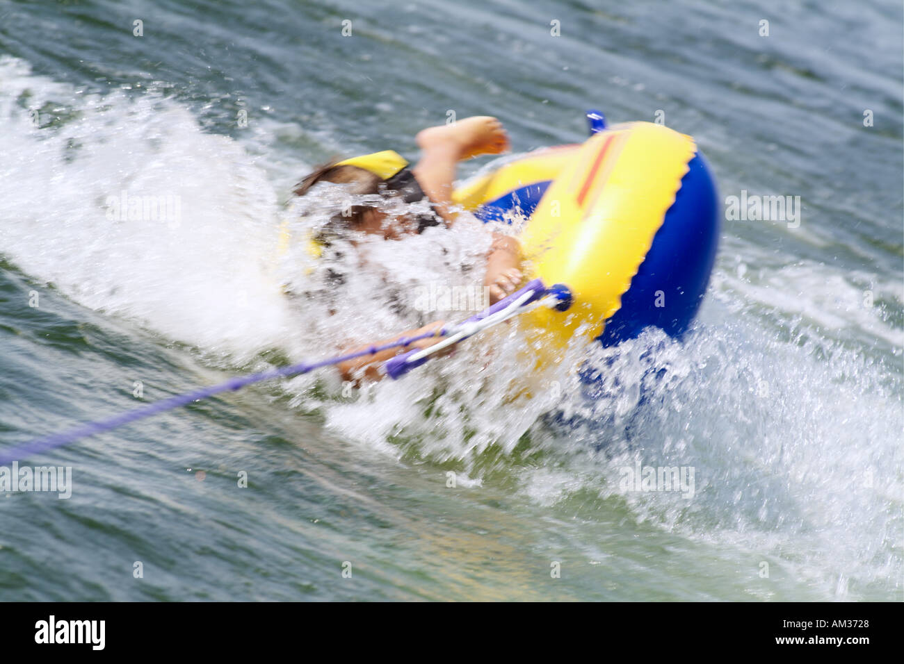 France Landes Biscarrosse Pond Young Boy Riding An Inflatable Boat ...