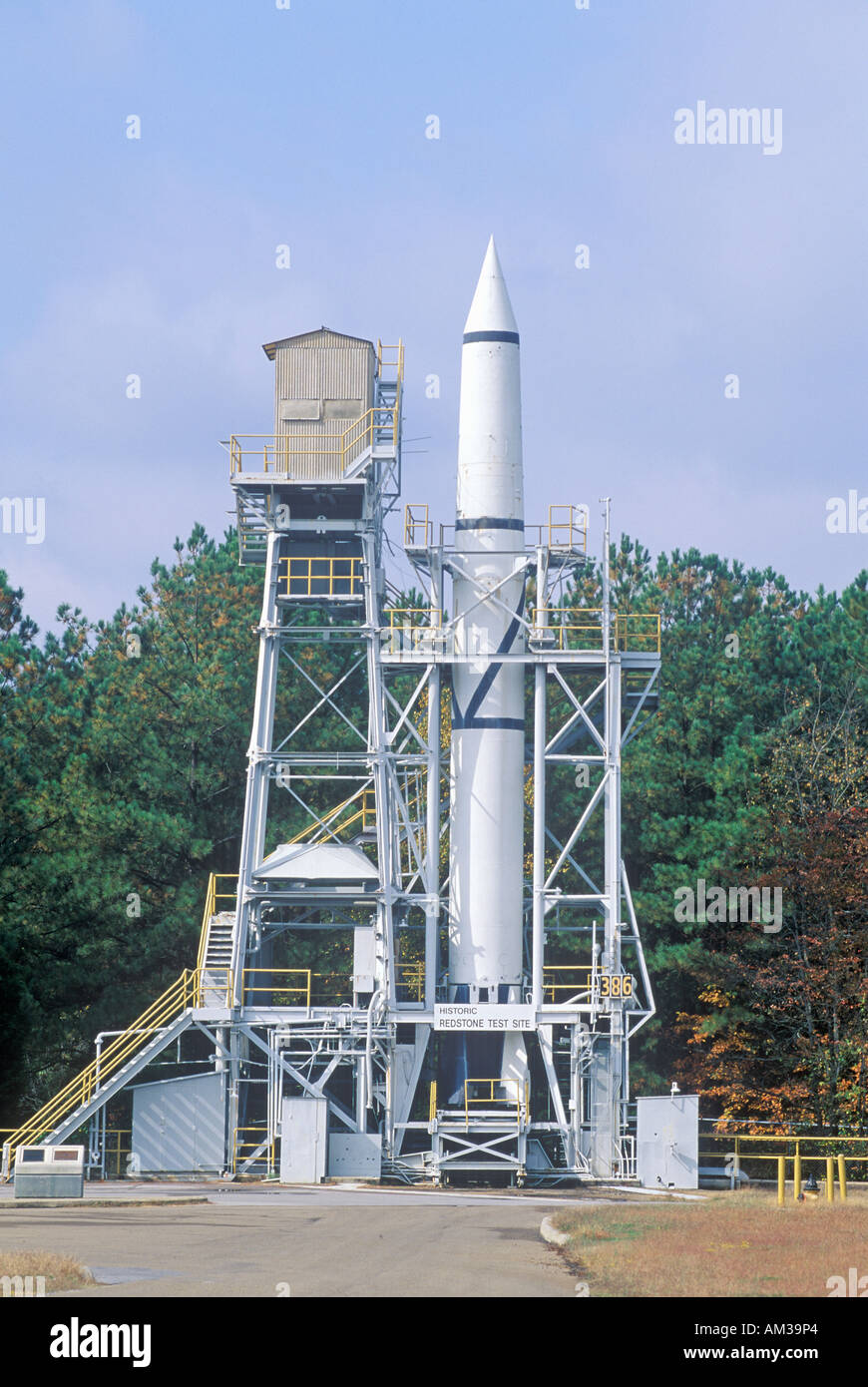 A rocket at the historic Redstone Rocket Test Site at the C