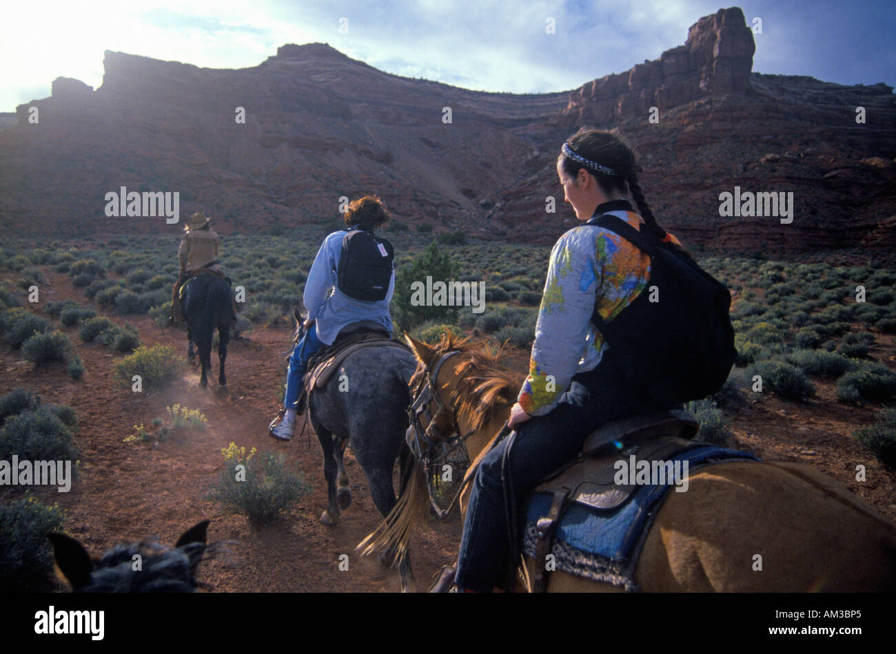 Horseback riding in Valley of the Gods UT Stock Photo