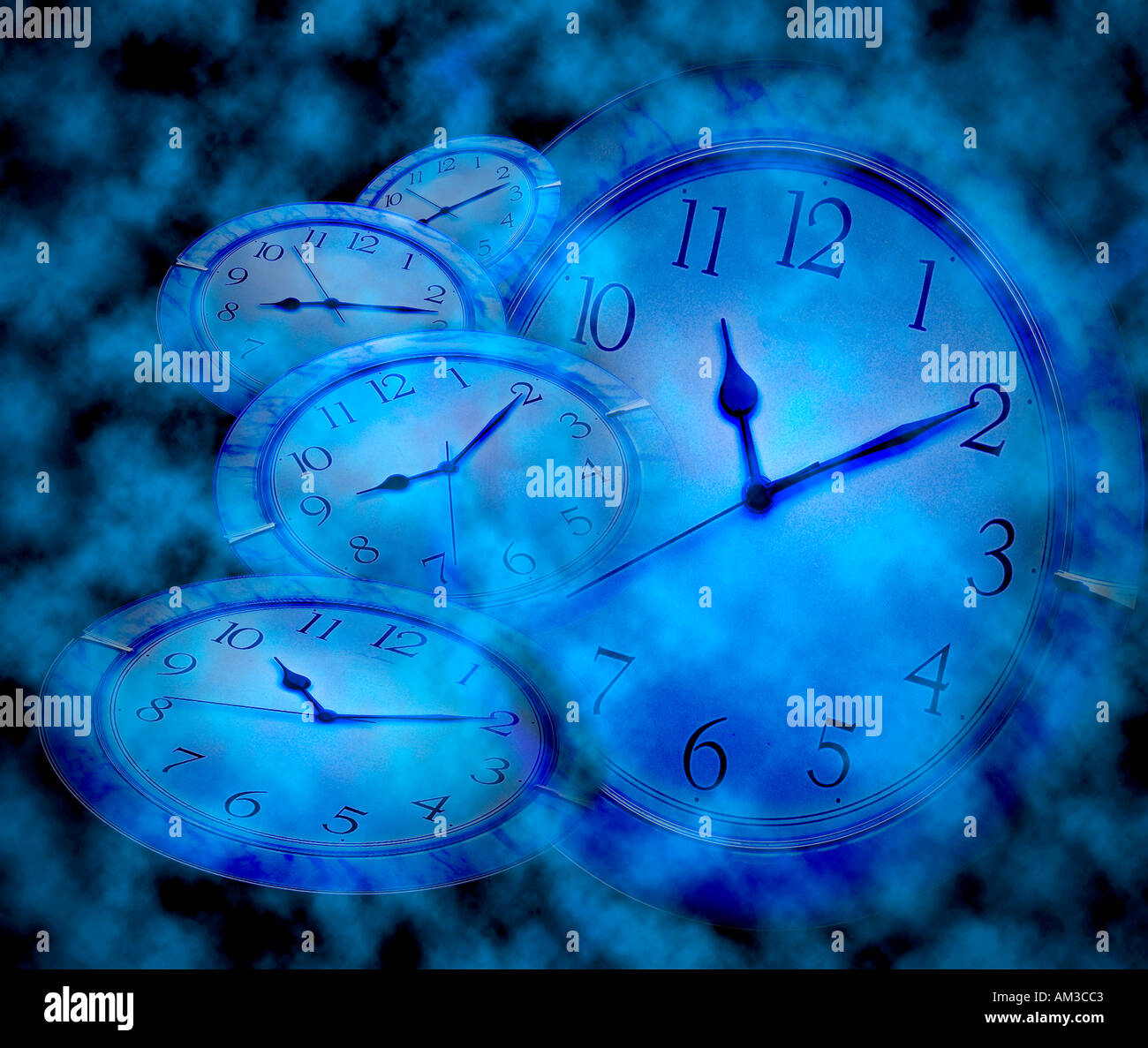 blue clocks and clouds Stock Photo Alamy