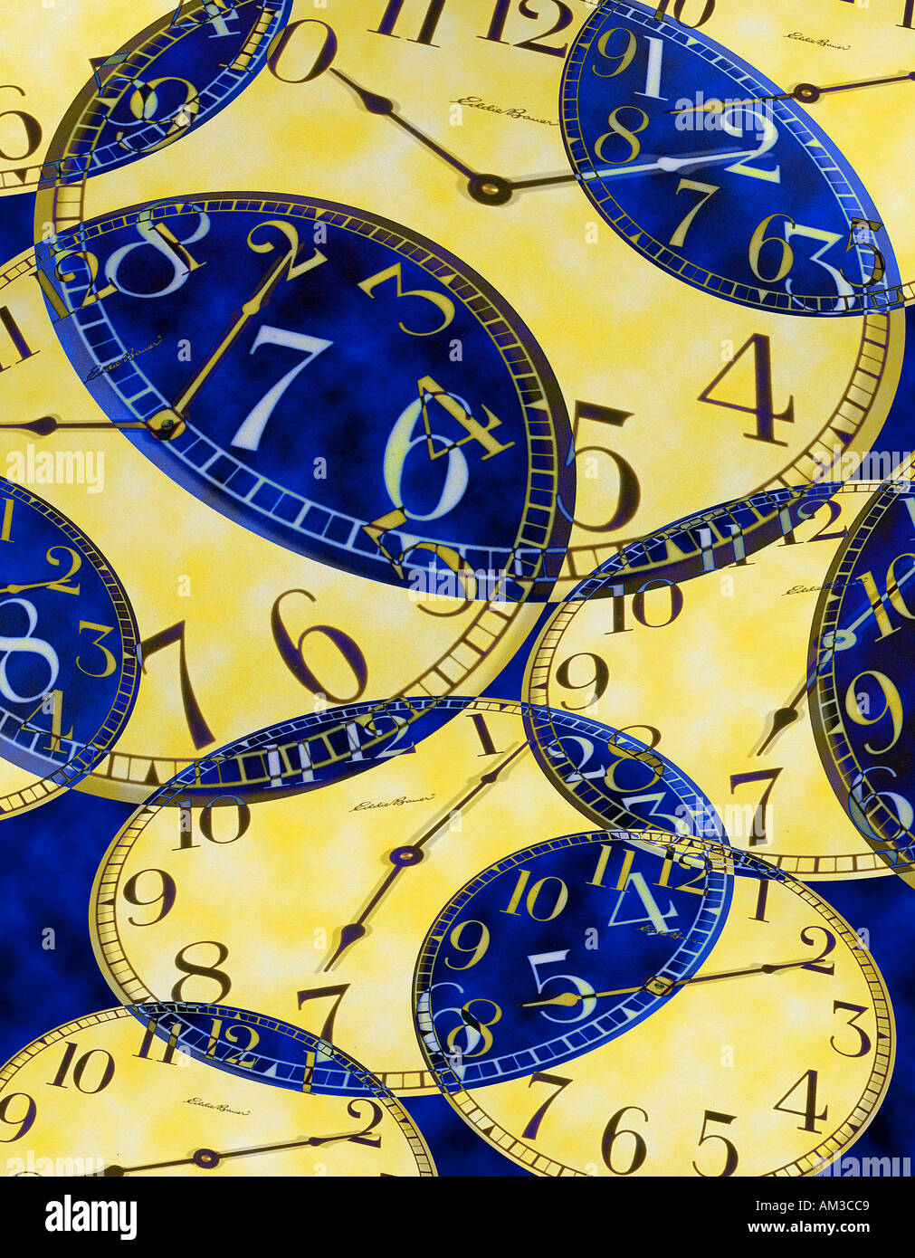 yellow and blue clock faces Stock Photo Alamy