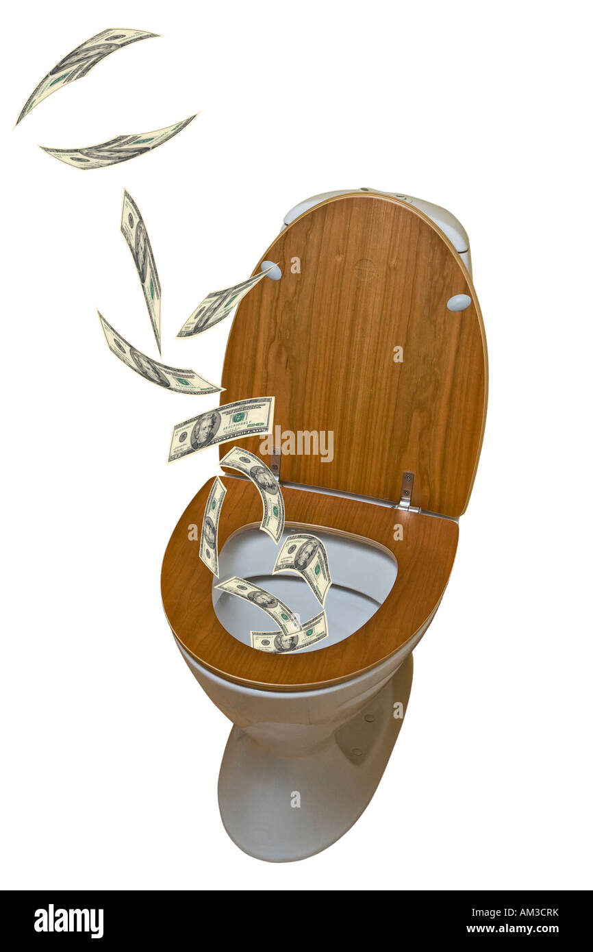 Dropping money in the toilet Stock Photo Alamy