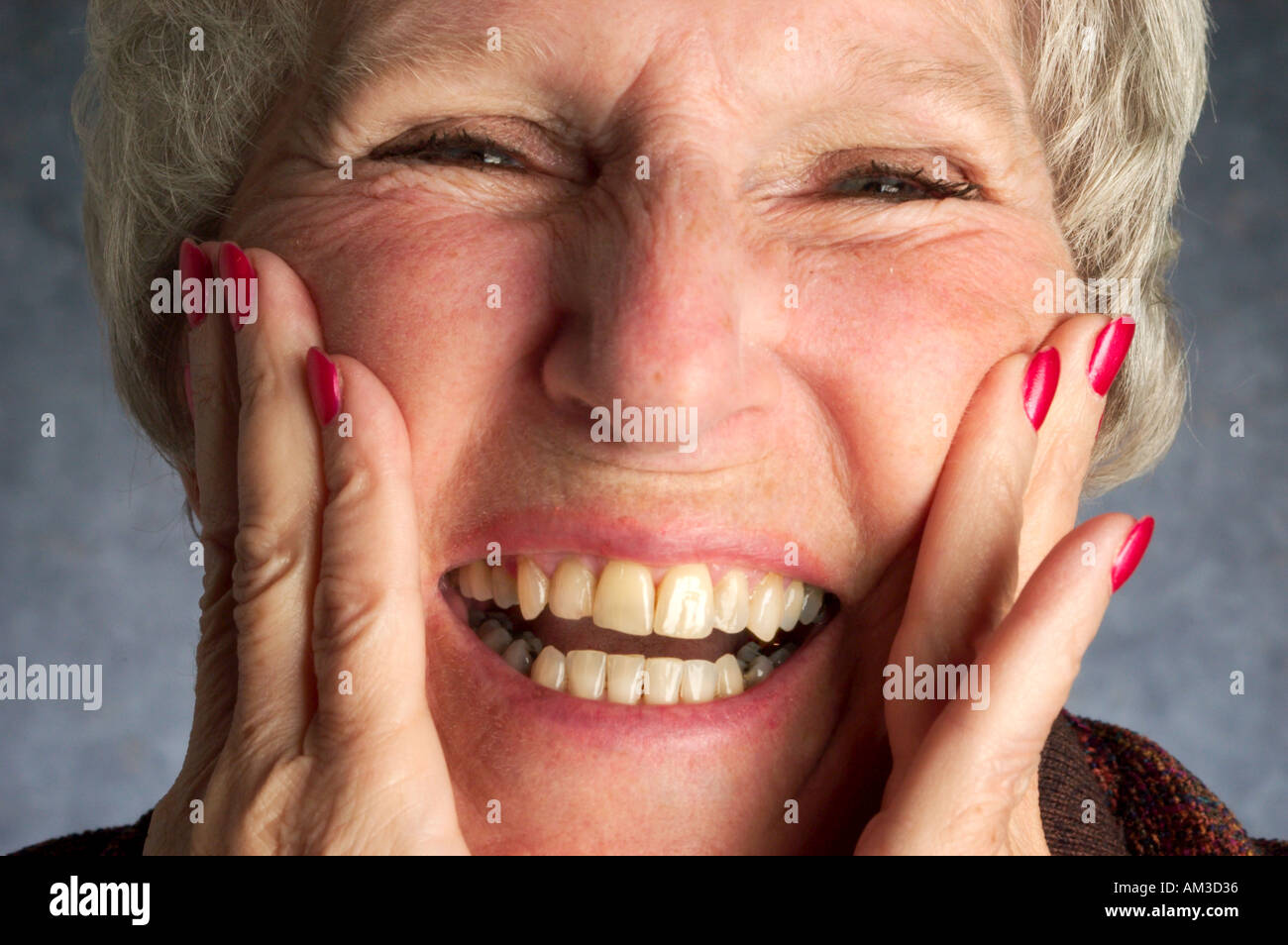 portrait of senior woman with smiling and laughing Stock Photo