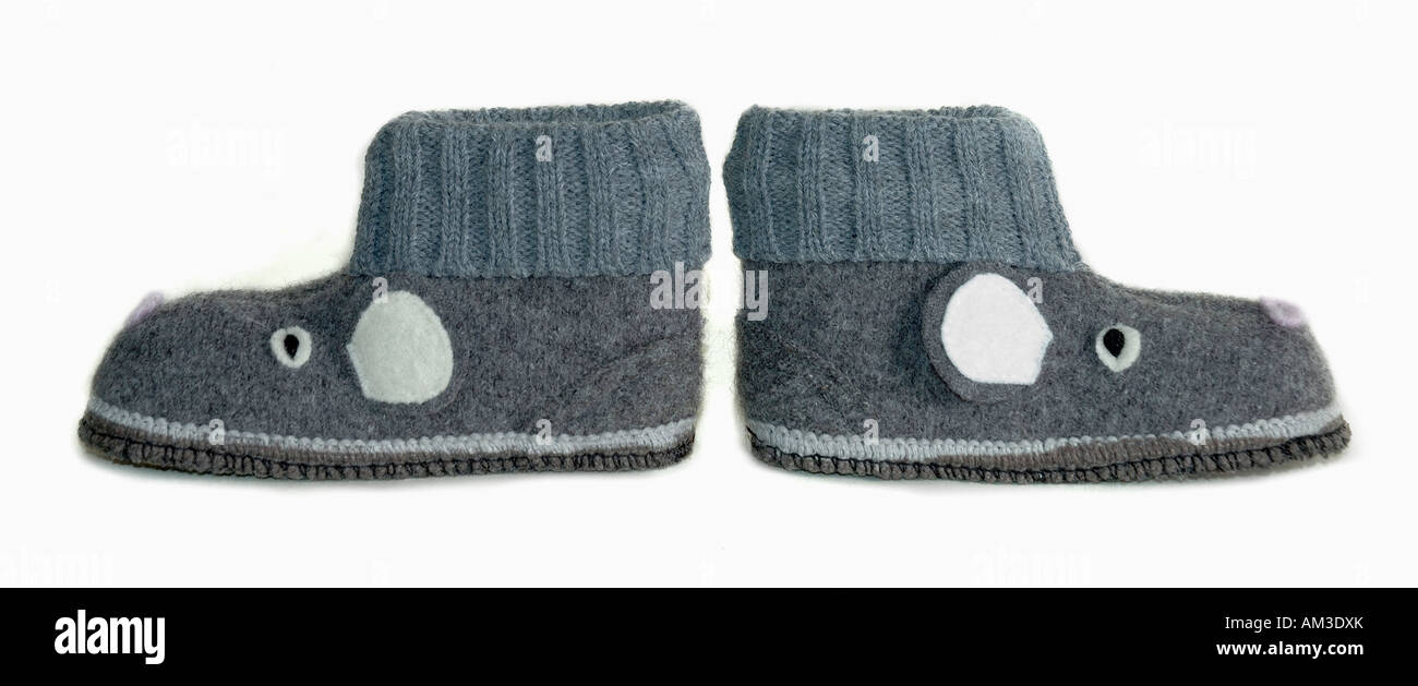 MOUSE WHOOL SLIPPERS SLEEP SHOES ON WHITE BACKGROUND Stock Photo