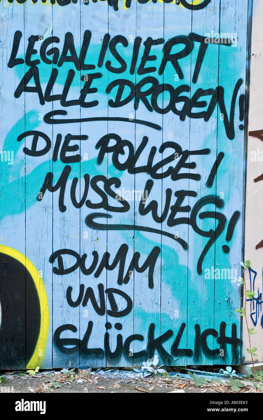 Graffiti on a site fence, Munich, Bavaria, Germany Stock Photo