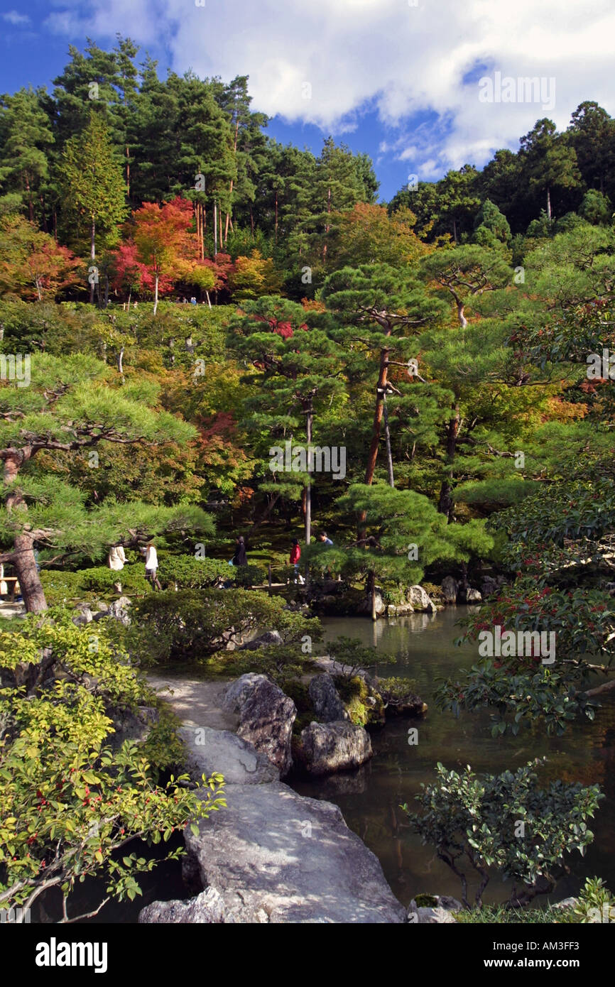 Zen garden with autumn colours at the silver temple in Kyoto Kansai region Japan Asia Stock Photo