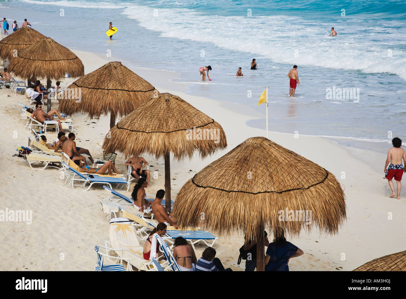 The turquoise waters and white sand beaches of Cancun on the Yucatan Peninsula in Quintana Roo Mexico Stock Photo