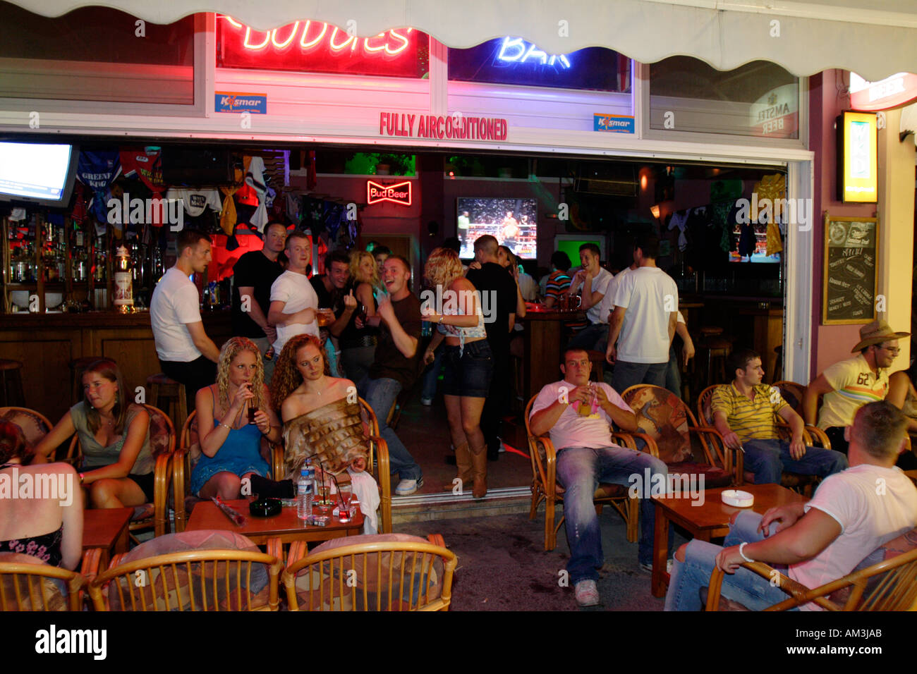 greece dodecanese kos island bar street in resort of kardamena Stock