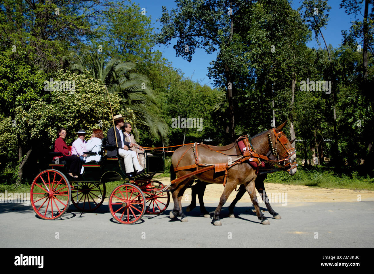 A barouche carriage in Maria Luisa Park during the Seville Spring Fair