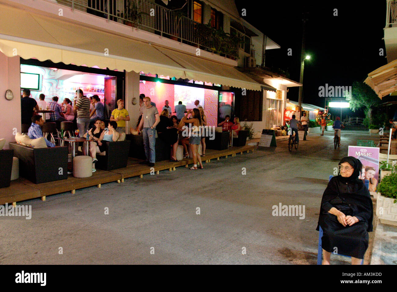 greece dodecanese kos island bar street in resort of kardamena Stock