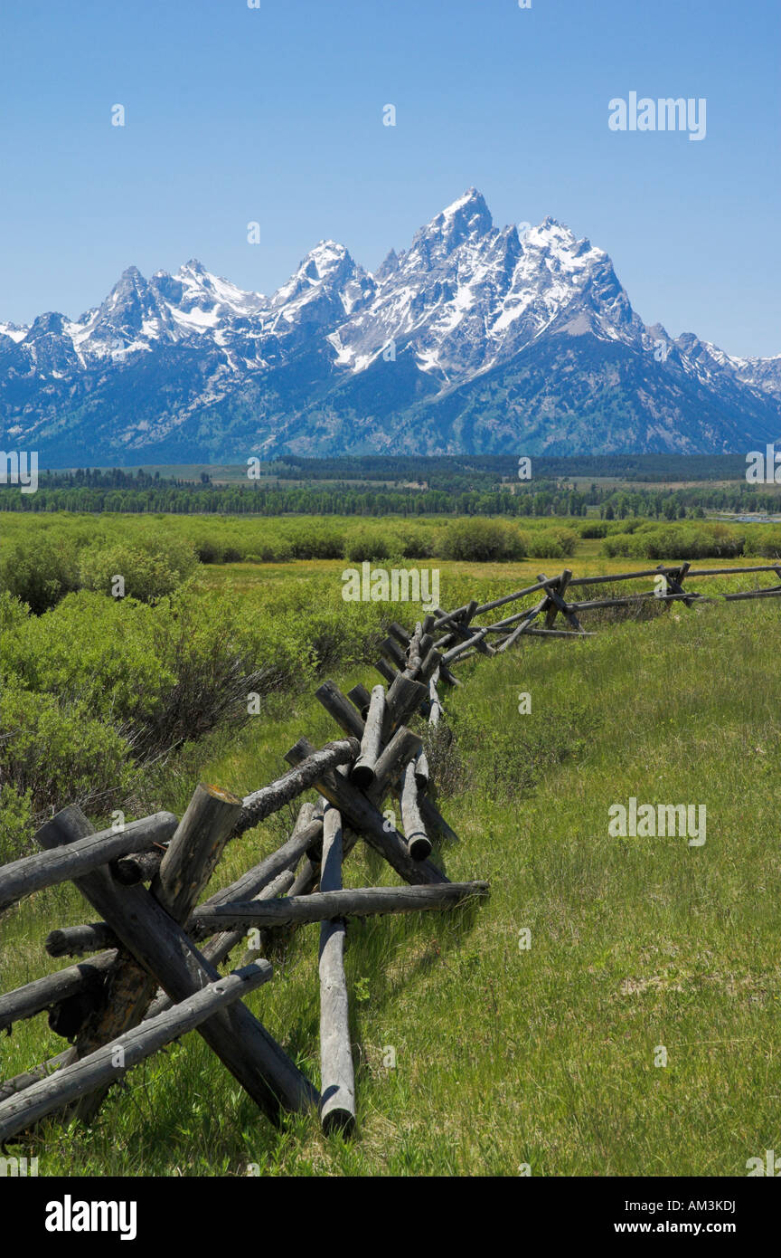 Buck and Rail fence at the Cunningham cabin grand Teton national Park Wyoming USA Stock Photo