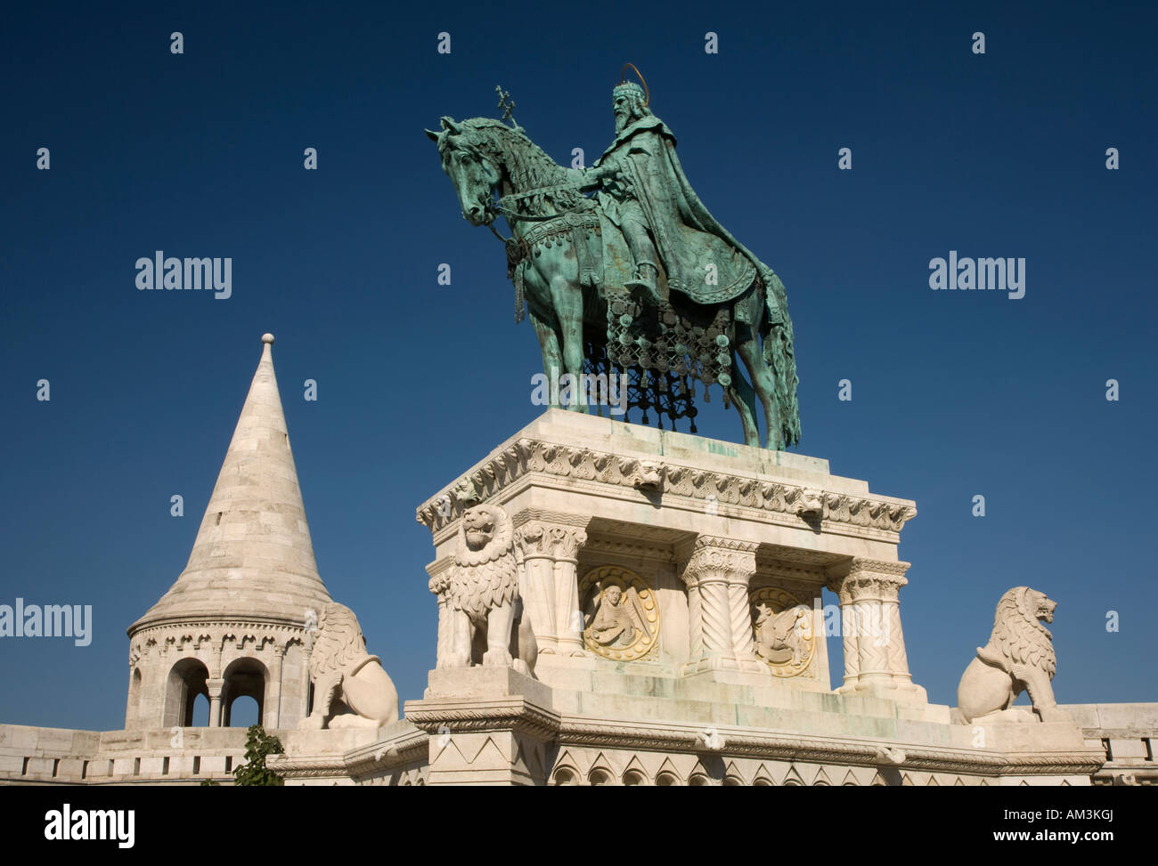 St Stephen statue, Fishermans Bastion, Budapest, Hungary Stock Photo