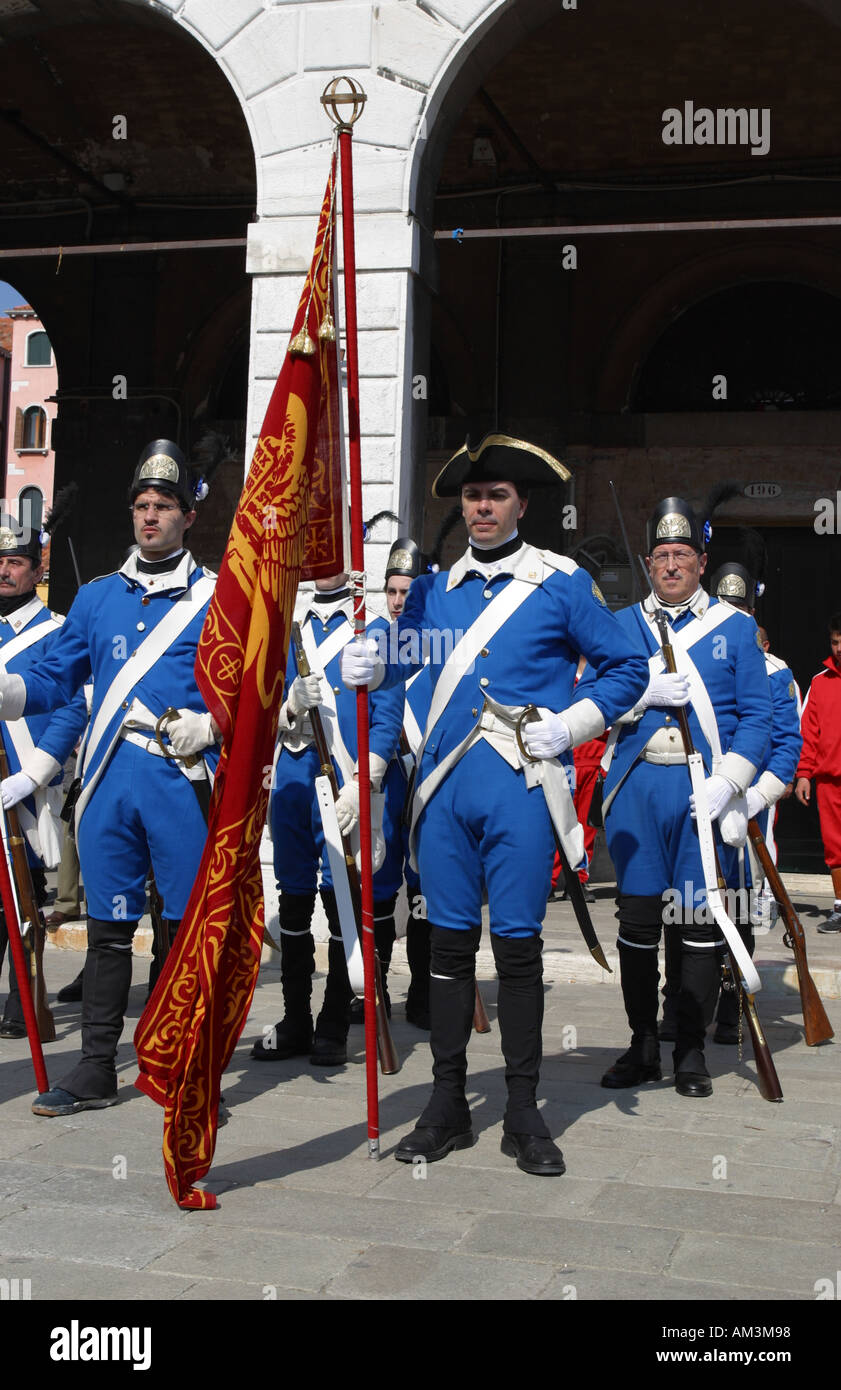 Venice Italy venetian guards reenactment by Rialto market Stock Photo